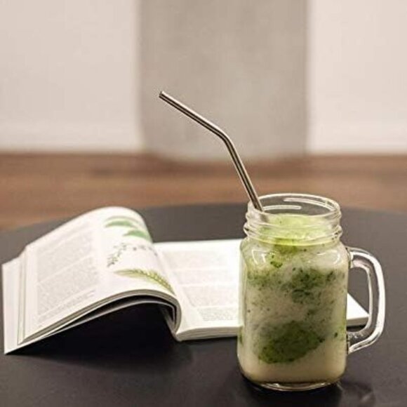 Set of 4 Mason Jar Glasses | Handles + Colored Metal Lids + Reusable Straws - Picture 5 of 5